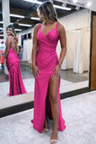 Sparkly Red Mermaid V Neck Spaghetti Straps Long Prom Dresses With Slit, SLP113 image 6