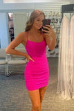 Sparkly Royal Blue Satin Tight Short Homecoming Dresses With Beading, SH662 | dresses for homecoming | cheap homecoming dresses near me | hot pink homecoming dress | simidress.com