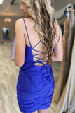 Sparkly Royal Blue Satin Tight Short Homecoming Dresses With Beading, SH662 | homecoming dresses short | 
homecoming dresses cheap | school event dress | simidress.com