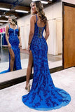 Sparkly Royal Blue Sequins Mermaid Long Prom Dresses With Slit, SLP025 | royal blue prom dresses | long formal dress | party dress | simidress.com