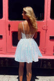 Sparkly Sequins A Line Backless Short Homecoming Dress, Graduation Dress, SH656 | shiny homecoming dress | homecoming dresses for teens | sweet 16 dress | simidress.com