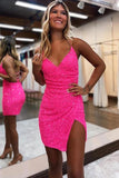 Sparkly Sequins Sheath V-neck Spaghetti Straps Short Homecoming Dresses, SH632 image 1