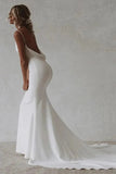 Stretch Satin Mermaid V Neck Wedding Dress With Train, Bridal Gown, SW750 | backless wedding dress | custom made wedding dress | vintage wedding dress | affordable wedding dresses online | simidress.com