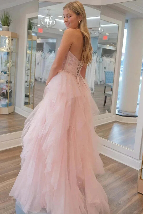 Stunning Light Pink Tulle Strapless Beaded Prom Dresses, Party Dress, SLP006 image 4