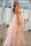 Stunning Light Pink Tulle Strapless Beaded Prom Dresses, Party Dress, SLP006 image 3