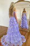 Stunning Princess Tiered A-line Long Prom Dresses With Lace Ruffles, SLP009 image 3