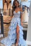 Stunning Princess Tiered A-line Long Prom Dresses With Lace Ruffles, SLP009 image 5