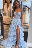 Stunning Princess Tiered A-line Long Prom Dresses With Lace Ruffles, SLP009 image 5