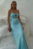 Tiffany Blue Sheath Strapless Floor Length Prom Dresses, Party Dress, SLP083 image 2