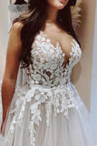 Tulle A-line Beach Wedding Dresses With Lace Appliques, Bridal Gowns, SW637 image 2