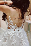 Tulle A-line Beach Wedding Dresses With Lace Appliques, Bridal Gowns, SW637 image 3