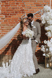 Tulle A-line Off-the-Shoulder 3D Flowers Lace Boho Wedding Dresses, SW629