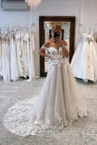 Tulle A-line Off Shoulder Wedding Dress With Lace Appliques, Bridal Gown, SW640