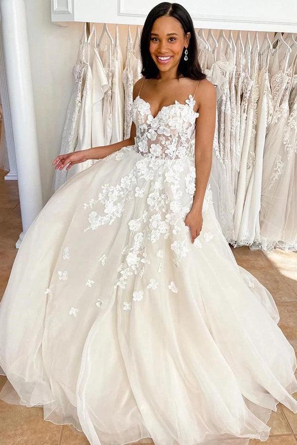 Sweetheart Neckline A Line Spaghetti Strap Lace Wedding Dress Tulle A-line Sweetheart Lace Wedding Dresses, SW662 Simidress Sweetheart Neckline A Line Spaghetti Strap Lace Wedding Dress Tulle A-line Sweetheart Lace Wedding Dresses, SW662 Simidress