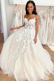 Tulle A-line Spaghetti Straps Sweetheart Neck Lace Wedding Dresses, SW662