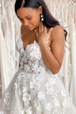 Tulle A-line Spaghetti Straps Sweetheart Neck Lace Wedding Dresses, SW662 | bohemian wedding dress | wedding dresses online | cheap lace wedding dress | simidress.com
