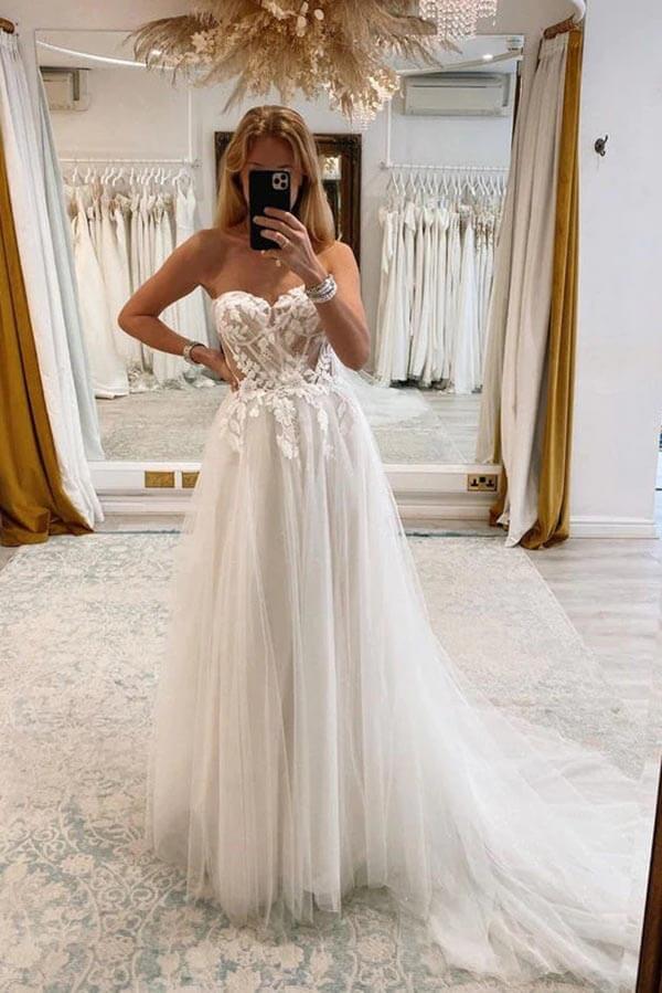 Tulle A-line Sweetheart Neck Lace Appliques Wedding Dresses, Bridal Gown, SW645 image 1