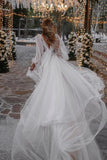 Tulle A-line V-neck Backless Puff Sleeves Bohemian Wedding Dresses, SW690 | backless wedding dresses | affordable wedding dresses online | new arrival wedding dress | simidress.com