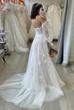 Tulle A Line Sweetheart Long Sleeve Lace Beach Wedding Dresses With Train, SW747 | backless wedding dress | bohemian wedding dress | wedding dress shops near me | simidress.com