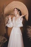 Tulle A Line V Neck Lace Top Flare Sleeves Wedding Dresses, Bridal Gown, SW744 | wedding dress with sleeves | wedding dress cheap | sexy wedding dress | simidress.com