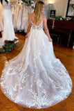 Tulle A Line V Neck Spaghetti Straps Wedding Dresses With Lace Appliques, SW719 | beach wedding dress | wedding dresses near me | lace wedding dresses | simidress.com