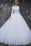 Tulle Ball Gown High Neck Long Sleeves Wedding Dresses, Bridal Gown, SW618