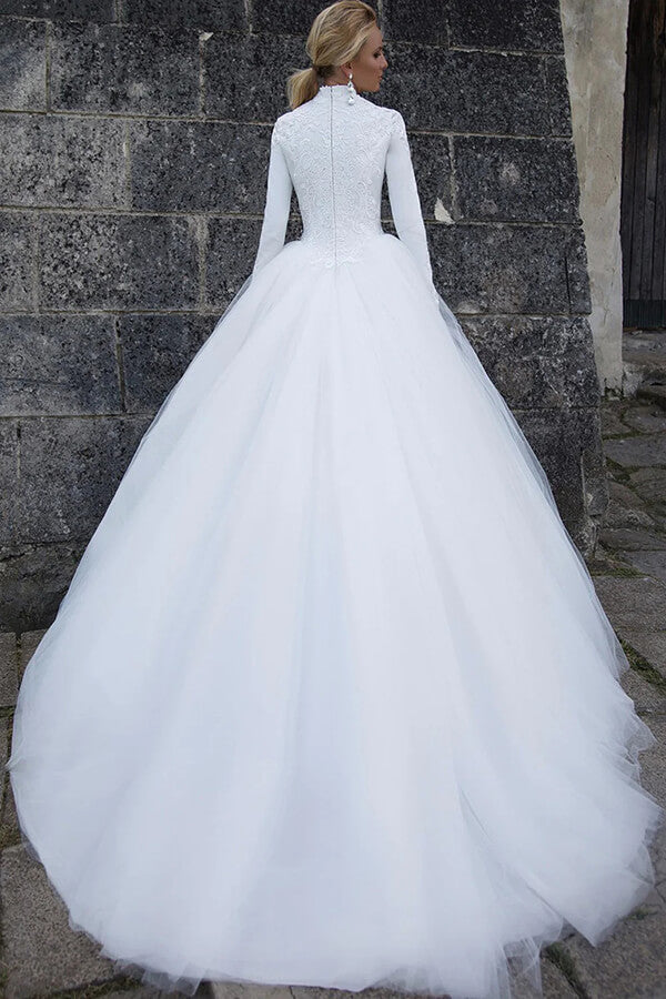 Tulle Ball Gown High Neck Long Sleeves Wedding Dresses, Bridal Gown, SW618 | wedding gowns | ball gown wedding dress | lace wedding gown | simidress.com