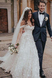 Tulle Ball Gown Off-the-Shoulder Lace Appliques Wedding Dresses, SW627 | vintage wedding dresses | lace wedding gown | outdoor wedding dress | simidress.com 