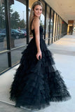Tulle Ball Gown Spaghetti Straps Sweetheart Prom Dresses With Ruffles, SLP109 image 5