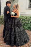 Tulle Ball Gown Spaghetti Straps Sweetheart Prom Dresses With Ruffles, SLP109 image 4