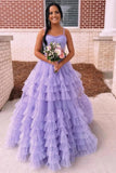 Tulle Ball Gown Spaghetti Straps Sweetheart Prom Dresses With Ruffles, SLP109 image 1