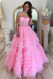 Tulle Ball Gown Spaghetti Straps Sweetheart Prom Dresses With Ruffles, SLP109 image 3