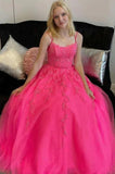 Tulle Hot Pink A-line Spaghetti Straps Prom Dresses With Lace Appliques, SP990 | new arrival prom dress | prom dresses for girls | prom dresses online | simidress.com