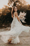 Tulle Lace A Line V Neck Bohemian Rustic Wedding Dresses, Bridal Gown, SW741 image 3