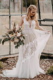 Tulle Lace A Line V Neck Bohemian Rustic Wedding Dresses, Bridal Gown, SW741 image 1