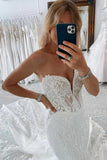 Tulle Mermaid Off-the-Shoulder Wedding Dresses With Lace Appliques, SW721 | strapless wedding dress | bridal gown | wedding dresses near me | simidress.com