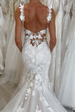 Tulle Mermaid Scoop Neck Lace Appliques Wedding Dress With Chapel Train, SW759 | classic lace wedding dress | lace mermaid wedding dresses | 
lace tulle wedding dress | simidress.com