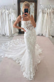 Tulle Mermaid Scoop Neck Lace Appliques Wedding Dress With Chapel Train, SW759 | lace wedding dresses | sexy wedding dress | wedding gown | simidress.com