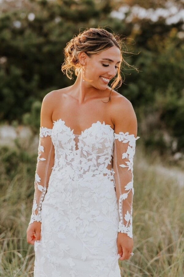 Tulle Mermaid Sweetheart Neck Long Sleeve Wedding Dresses, Bridal Gown, SW737 image 1