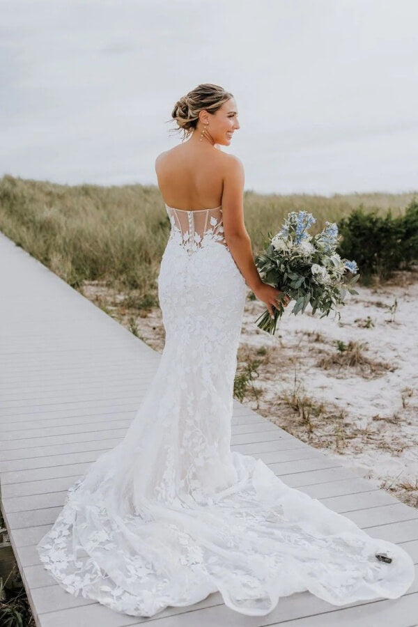 Tulle Mermaid Sweetheart Neck Long Sleeve Wedding Dresses, Bridal Gown, SW737 image 2