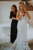 Tulle Mermaid V-neck Sleeveless Wedding Dresses With Lace Appliques, SW643 image 2 | simidress.com
