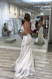 Tulle Mermaid V-neck Spaghetti Straps Backless Lace Wedding Dresses, SW651 image 2