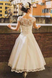 Tulle Princess Cap Sleeves Short Wedding Dresses With Lace Appliques, SW671 image 2