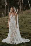 Tulle Sheath V-neck Floral Lace Rustic Wedding Dresses, Wedding Gown, SW672 | plus size wedding dress | beach wedding dress | outdoor wedding dress | simidress.com