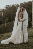 Tulle Sheath V-neck Floral Lace Rustic Wedding Dresses, Wedding Gown, SW672 | lace wedding gown | vintage wedding dress | bridal gown | simidress.com