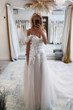 Tulle A Line Off Shoulder Wedding Dresses With Lace Appliques, Bridal Gowns, SW762 | sexy wedding dress | beach wedding dress | boho wedding dress | simidress.com
