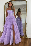 Yellow Chiffon Tiered A Line Scoop Neck Long Prom Dresses With Beadings, SLP105 image 2