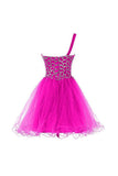 Tulle  One Shoulder Homecoming Dresses, Short Prom Dresses With Beading,SH063