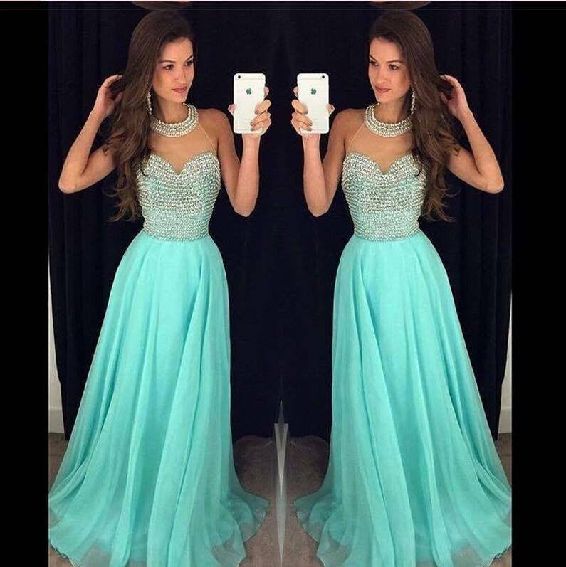 Chiffon O Neck Prom Dresses with Beading,Fashion Party Dresses,Evening Gowns,M65