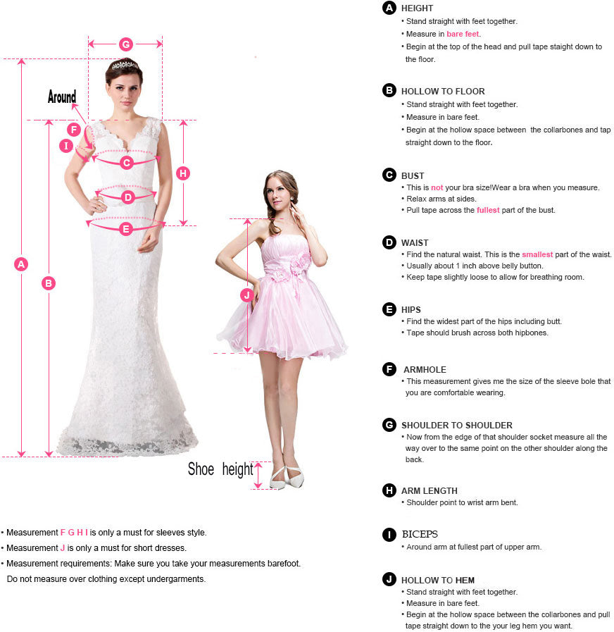 Measure guide of prom dress at simidress.com